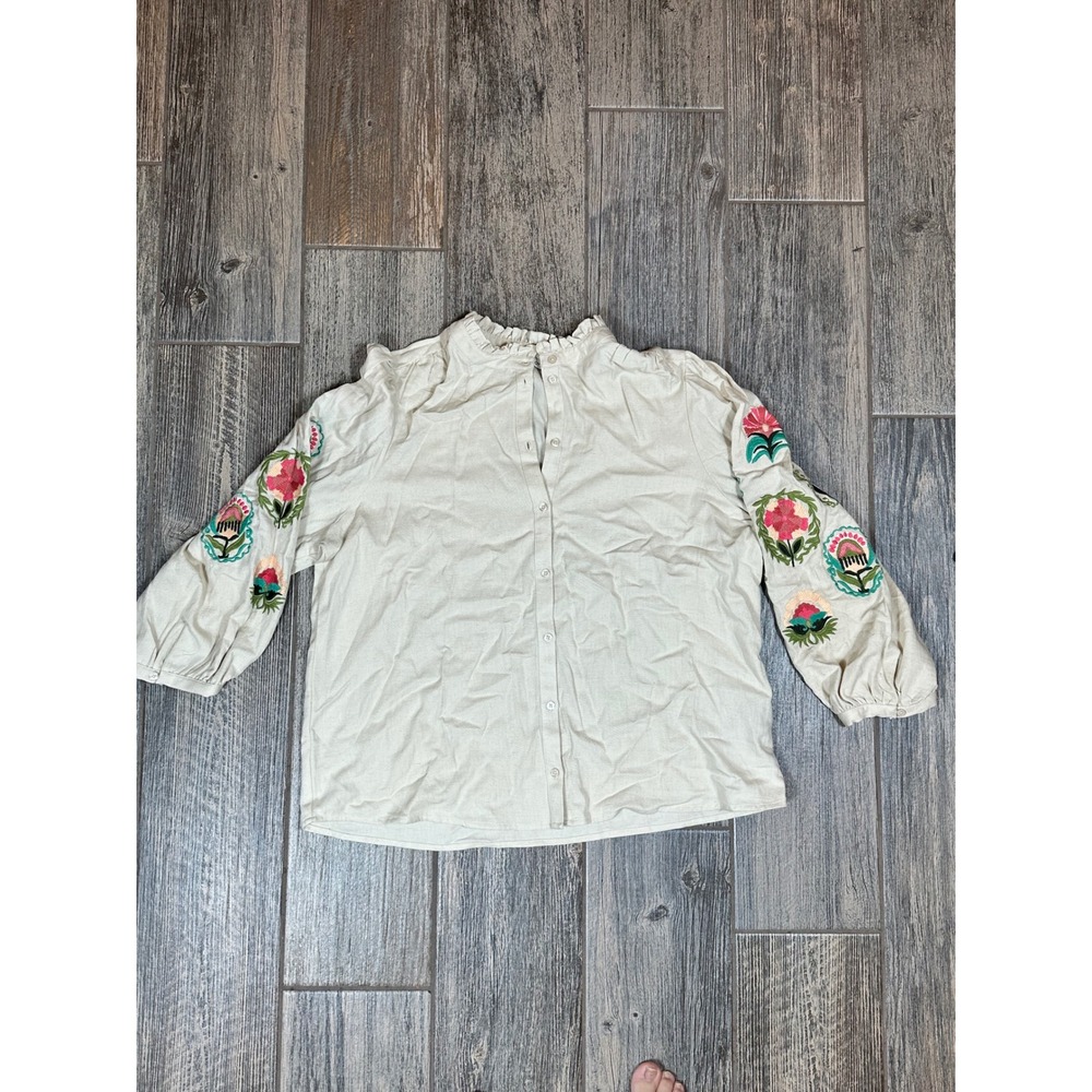 Sissy Boy Embroidered Floral Blouse Top‎ XL Ruffle Collar Boho Bohemian